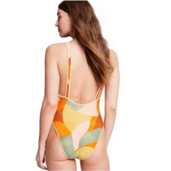 Fe Noel orange peach green multicolored one piece swimsuit - Picture 10 of 10